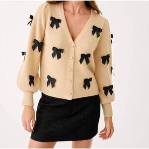 NEW LILLY PULITZER zarie cardigan in heathered wicker tan party bows